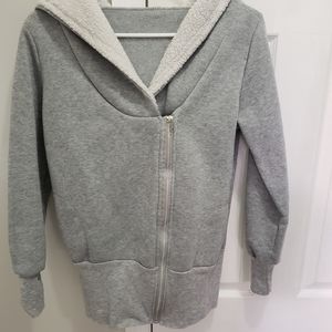 Grey double zip hoodie jacket.